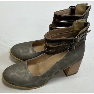 Grey and Brown Strappy Heels Size 7.5/38 Women’s 👠
